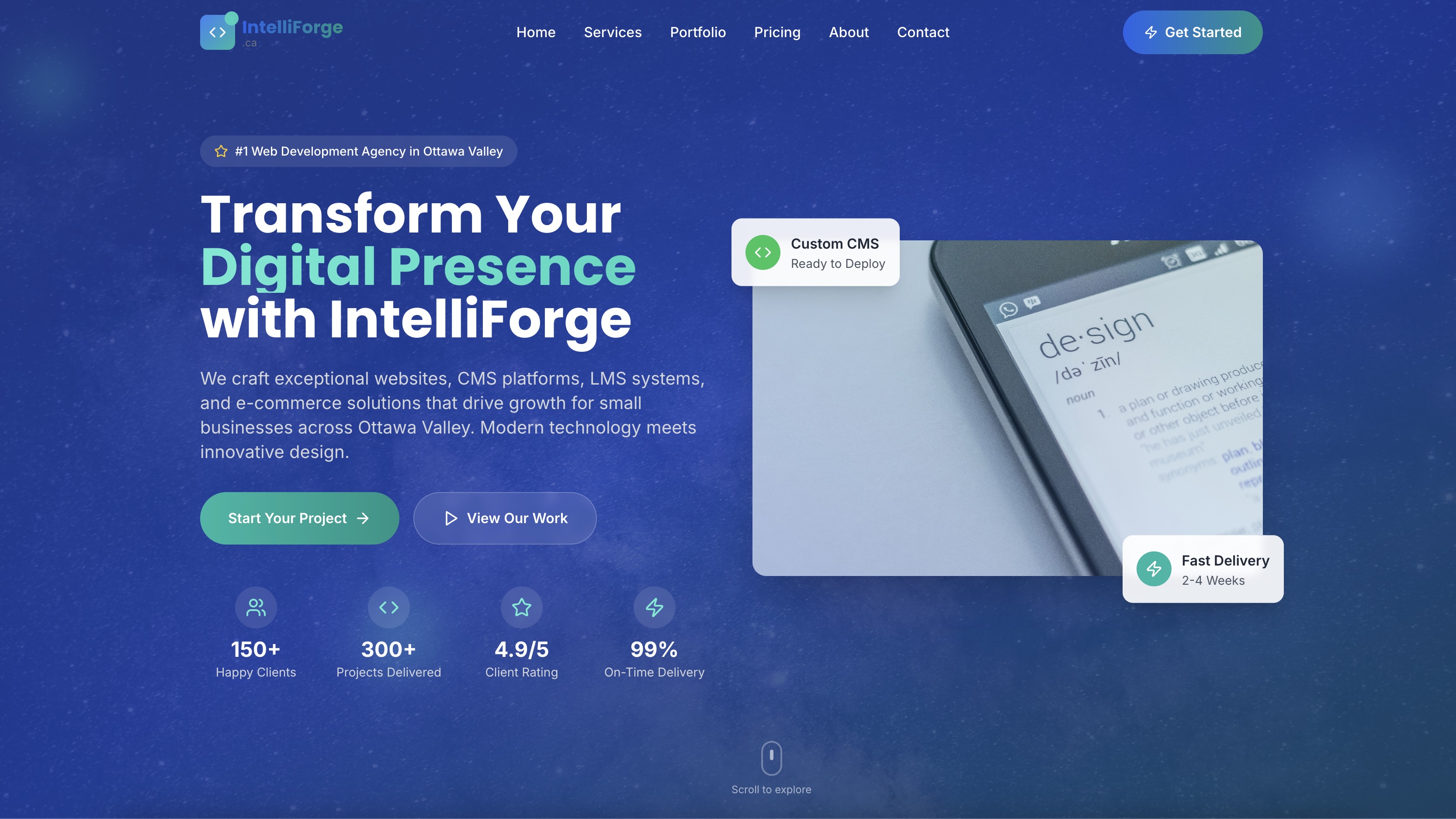 Digital design mockup showing custom CMS interface