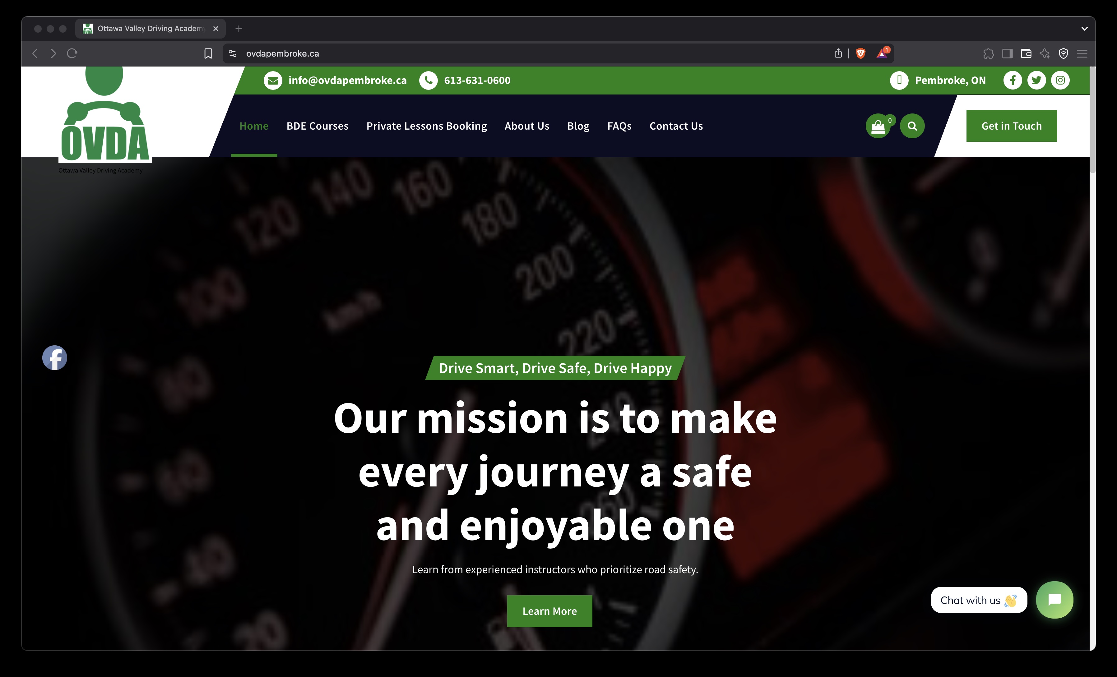 Ottawa Valley Driving Academy website screenshot